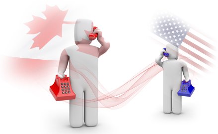 Un Canadien et un Américain discutent au téléphone